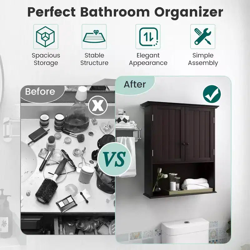 Mobiletto da bagno a parete nero/espresso con ripiano regolabile, per 1 persona