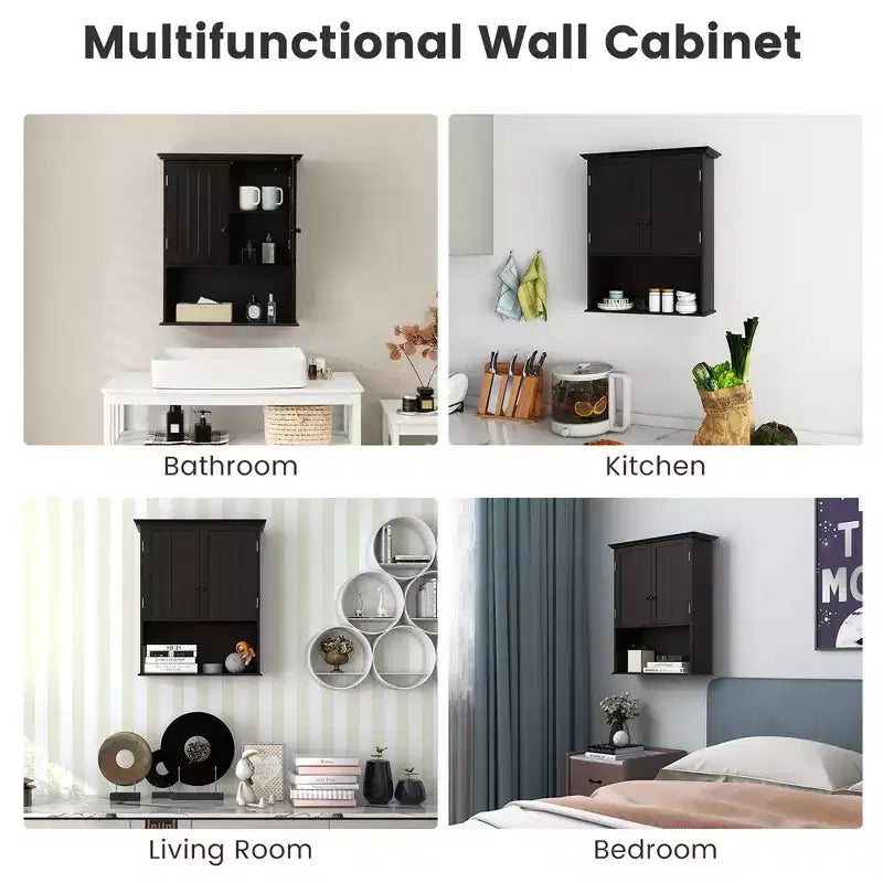 Mobiletto da bagno a parete nero/espresso con ripiano regolabile, per 1 persona