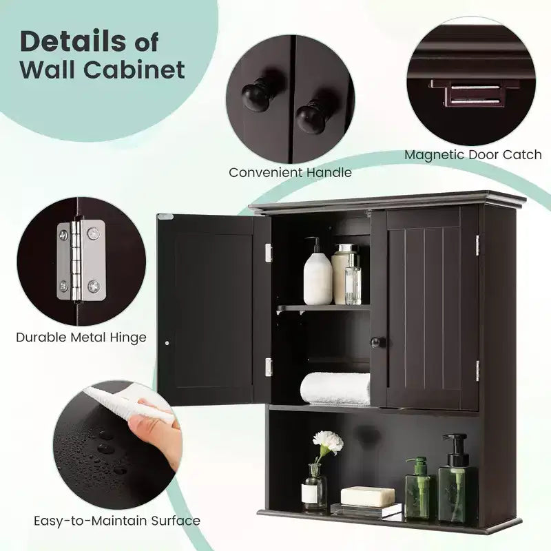 Mobiletto da bagno a parete nero/espresso con ripiano regolabile, per 1 persona