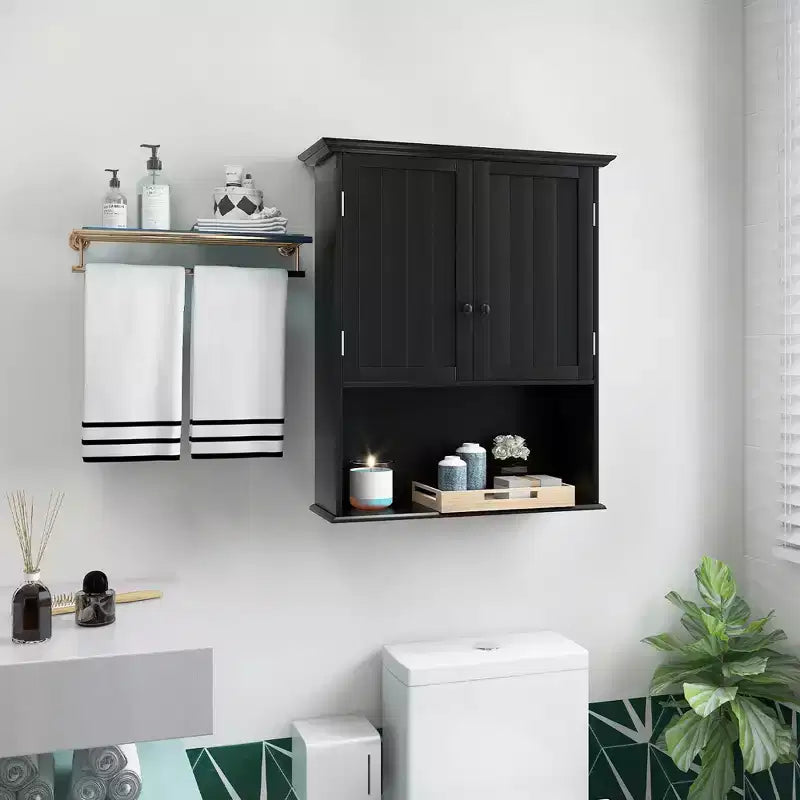 Mobiletto da bagno a parete nero/espresso con ripiano regolabile, per 1 persona