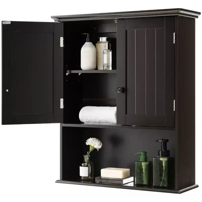 Mobiletto da bagno a parete nero/espresso con ripiano regolabile, per 1 persona
