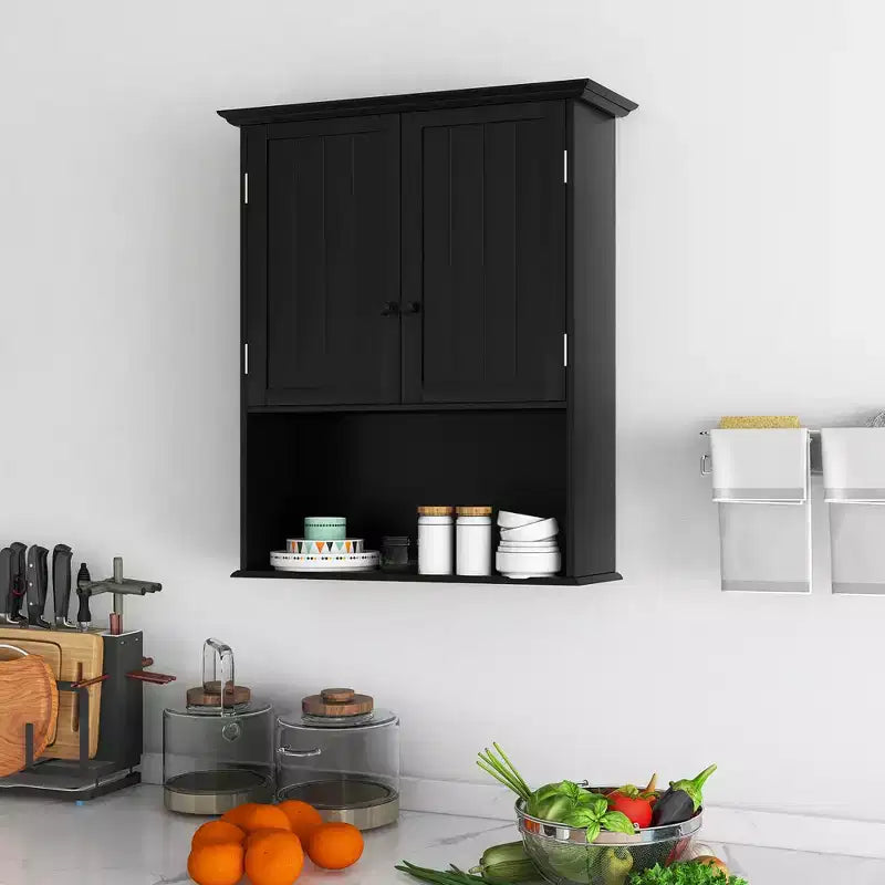Mobiletto da bagno a parete nero/espresso con ripiano regolabile, per 1 persona