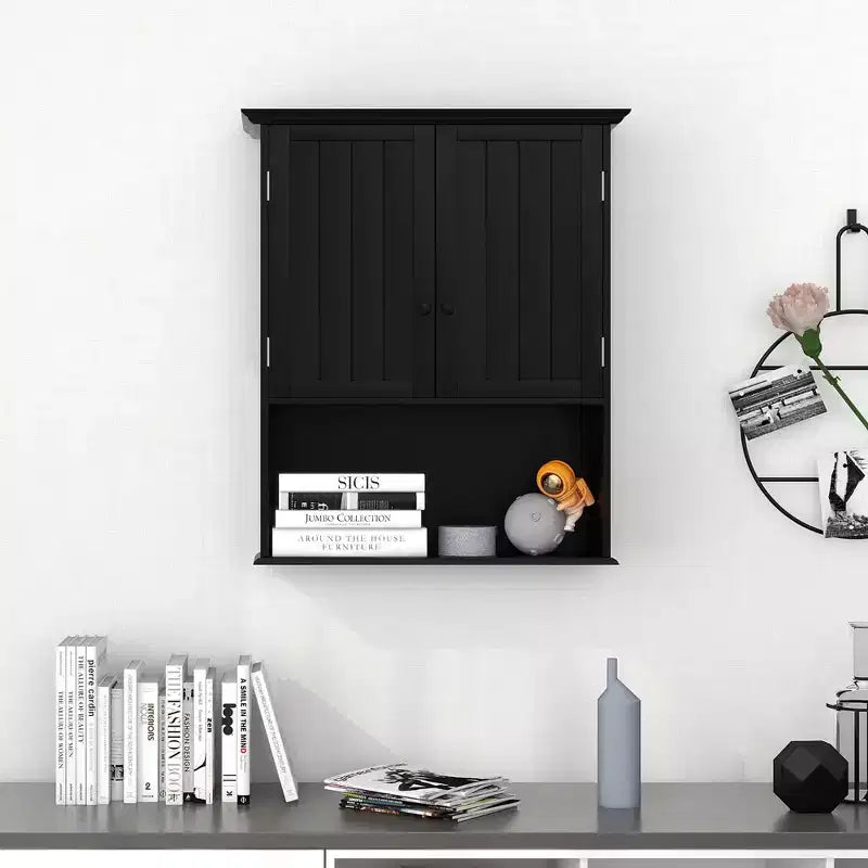Mobiletto da bagno a parete nero/espresso con ripiano regolabile, per 1 persona