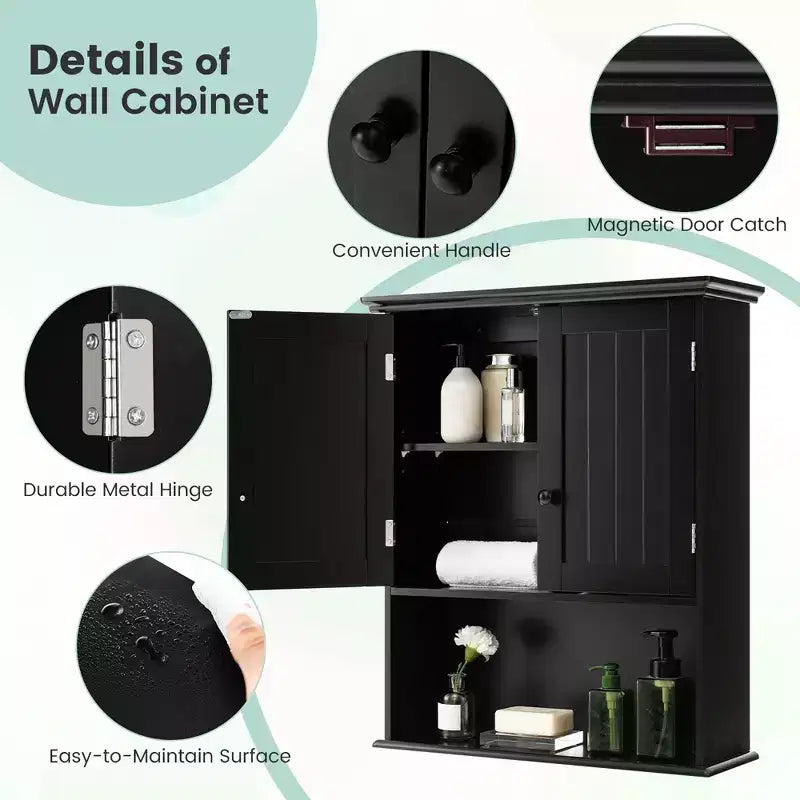 Mobiletto da bagno a parete nero/espresso con ripiano regolabile, per 1 persona