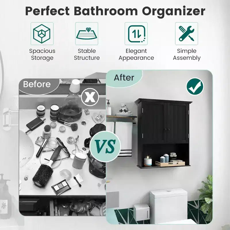 Mobiletto da bagno a parete nero/espresso con ripiano regolabile, per 1 persona