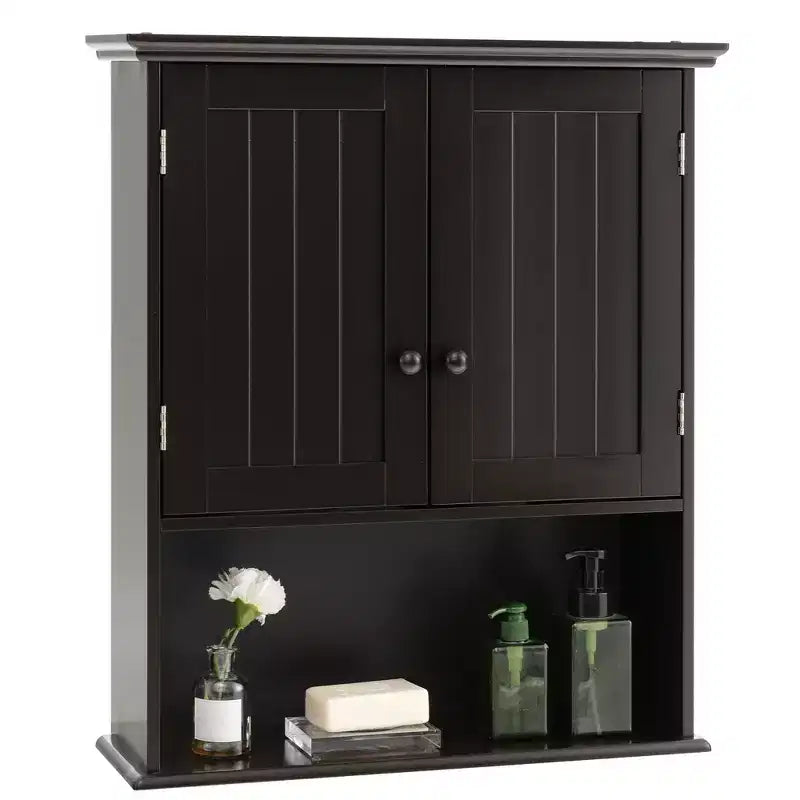 Mobiletto da bagno a parete nero/espresso con ripiano regolabile, per 1 persona