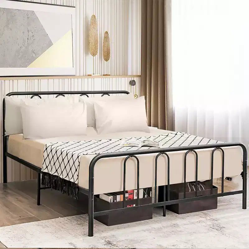 Costway Elegante Letto Matrimoniale in Metallo con Rete a Doghe e Testiera e Pediera