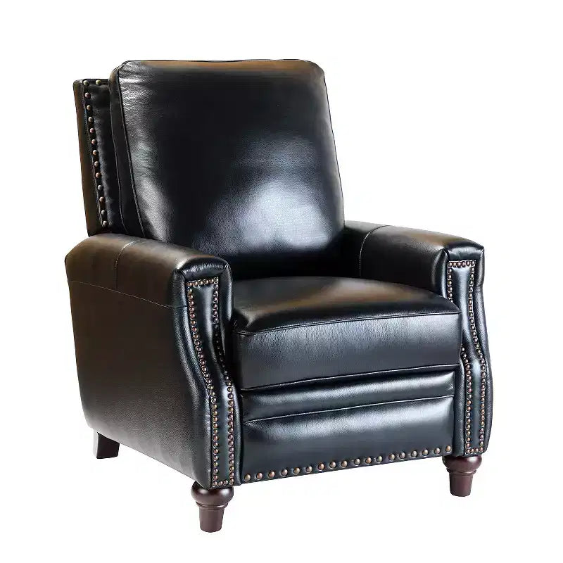 Poltrona reclinabile Theresa in vera pelle, stile transitorio, con borchie, per soggiorno e camera da letto | ART OF LIVING DESIGNS