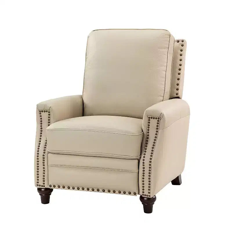 Poltrona reclinabile Theresa in vera pelle, stile transitorio, con borchie, per soggiorno e camera da letto | ART OF LIVING DESIGNS
