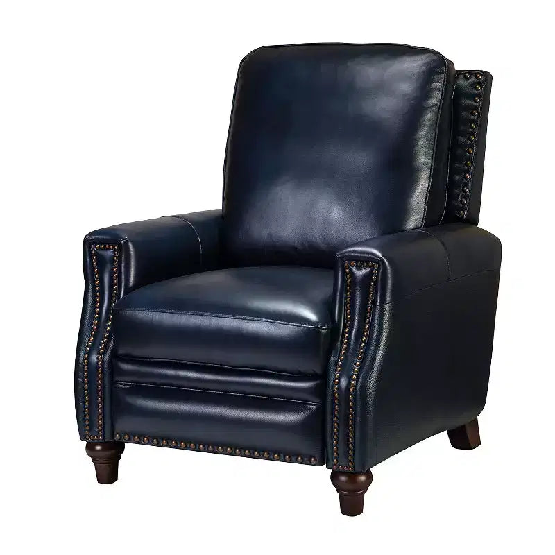 Poltrona reclinabile Theresa in vera pelle, stile transitorio, con borchie, per soggiorno e camera da letto | ART OF LIVING DESIGNS
