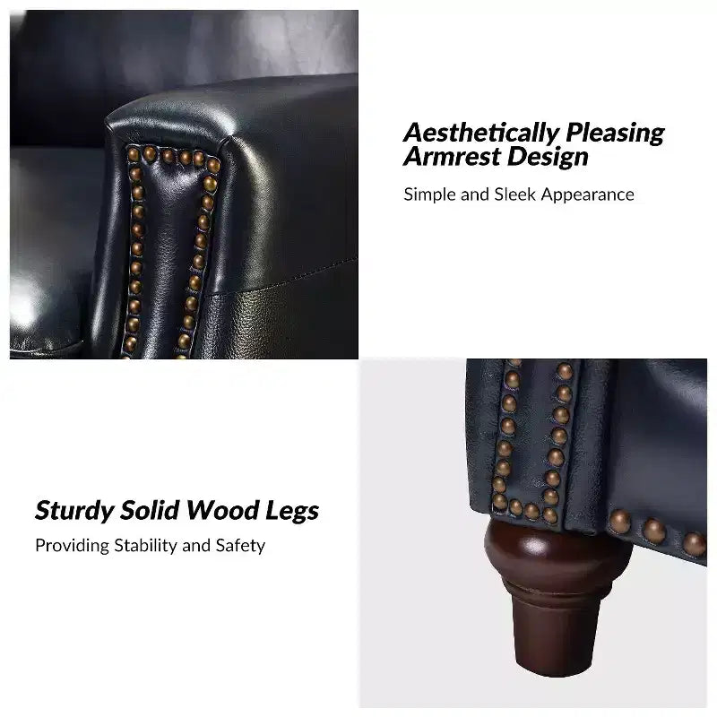 Poltrona reclinabile Theresa in vera pelle, stile transitorio, con borchie, per soggiorno e camera da letto | ART OF LIVING DESIGNS