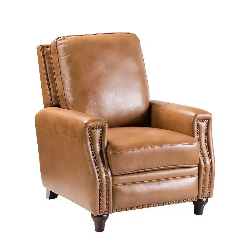 Poltrona reclinabile Theresa in vera pelle, stile transitorio, con borchie, per soggiorno e camera da letto | ART OF LIVING DESIGNS