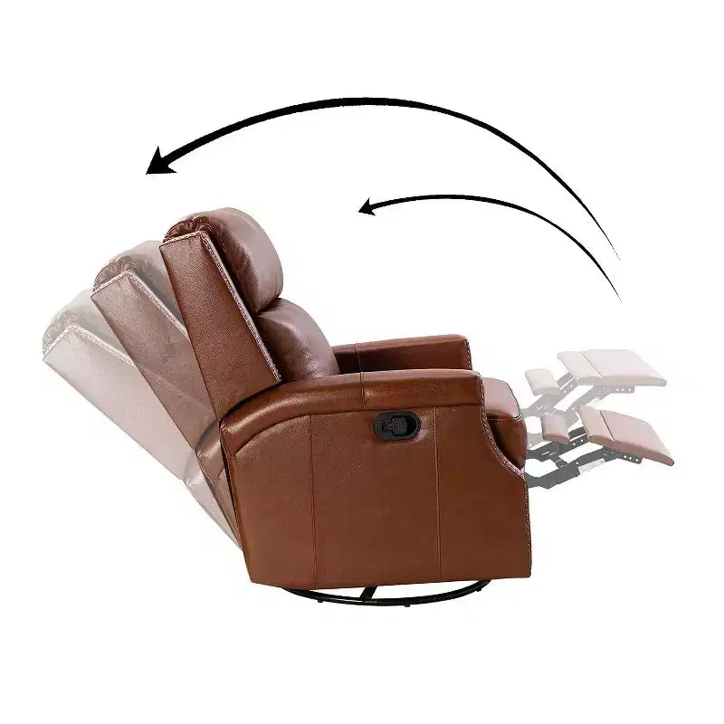 Poltrona reclinabile girevole a dondolo Favonius in vera pelle con borchie per camera da letto e soggiorno, set da 2 | ART OF LIVING DESIGNS