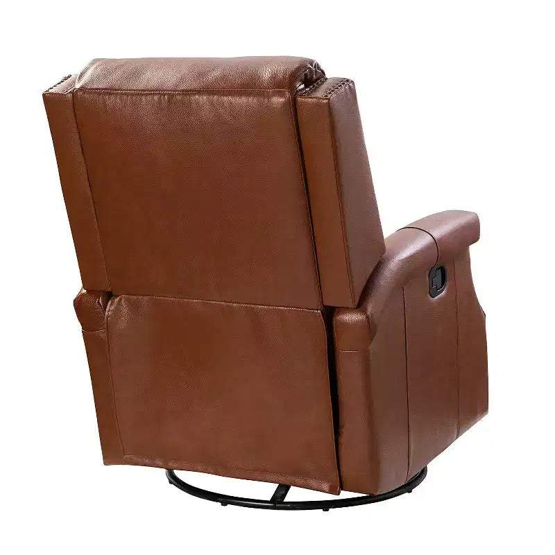 Poltrona reclinabile girevole a dondolo Favonius in vera pelle con borchie per camera da letto e soggiorno, set da 2 | ART OF LIVING DESIGNS