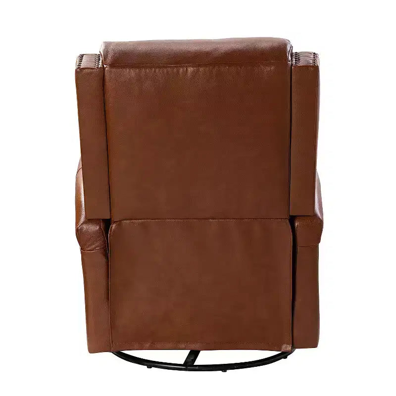 Poltrona reclinabile girevole a dondolo Favonius in vera pelle con borchie per camera da letto e soggiorno, set da 2 | ART OF LIVING DESIGNS