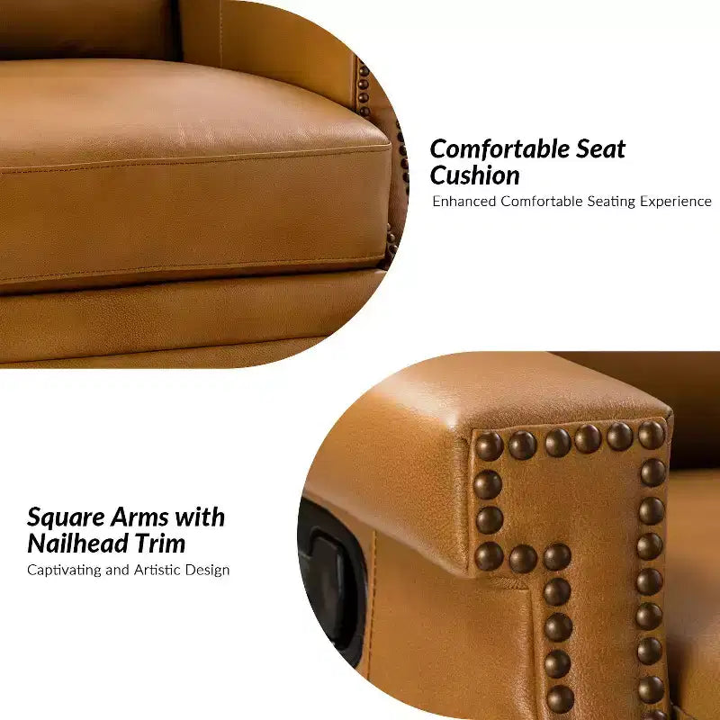 Poltrona reclinabile girevole a dondolo Favonius in vera pelle con borchie per camera da letto e soggiorno, set da 2 | ART OF LIVING DESIGNS