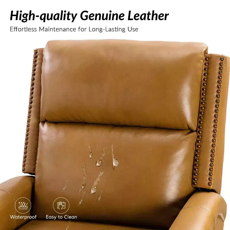 Poltrona reclinabile girevole a dondolo Favonius in vera pelle con borchie per camera da letto e soggiorno, set da 2 | ART OF LIVING DESIGNS