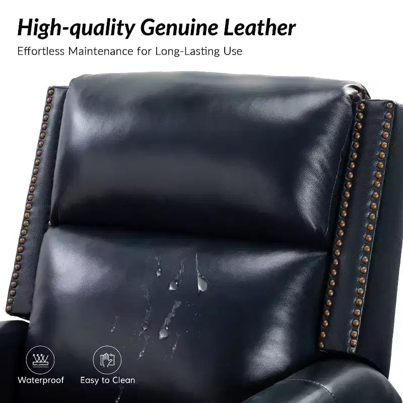 Poltrona reclinabile girevole a dondolo Favonius in vera pelle con borchie per camera da letto e soggiorno, set da 2 | ART OF LIVING DESIGNS
