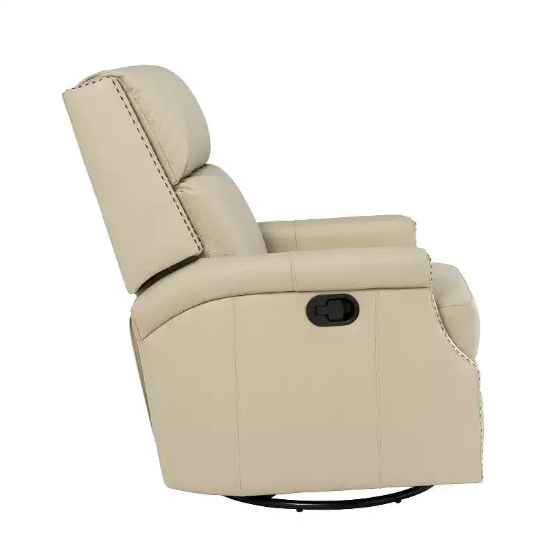Poltrona reclinabile girevole a dondolo Favonius in vera pelle con borchie per camera da letto e soggiorno, set da 2 | ART OF LIVING DESIGNS