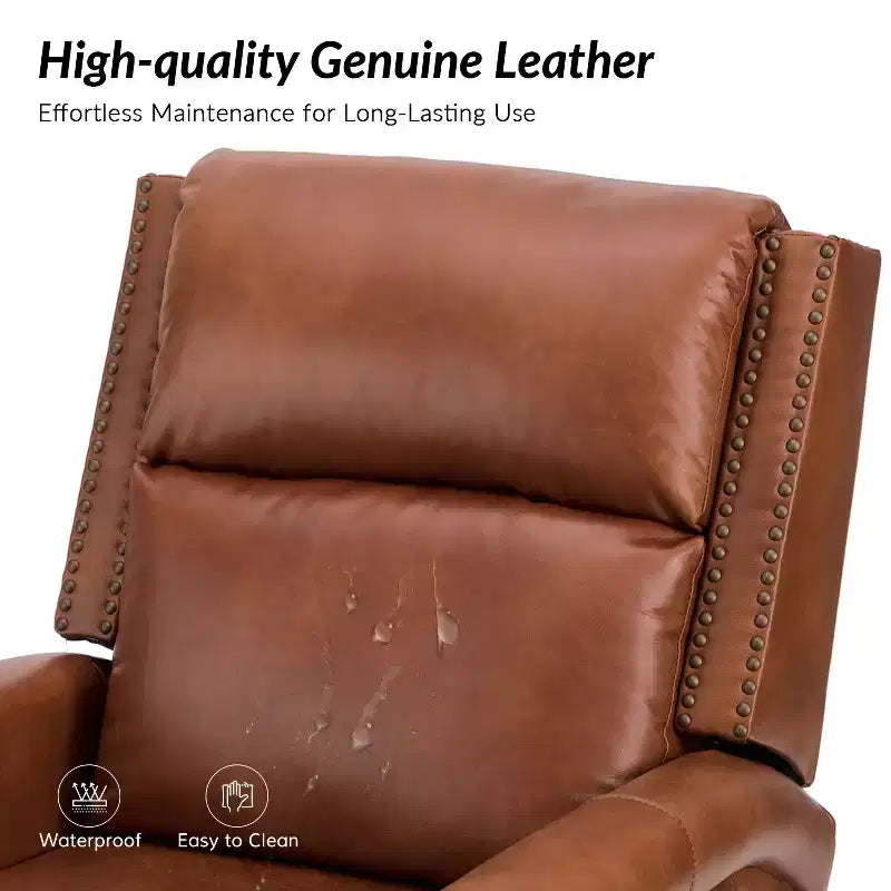 Poltrona reclinabile girevole a dondolo Favonius in vera pelle con borchie per camera da letto e soggiorno, set da 2 | ART OF LIVING DESIGNS