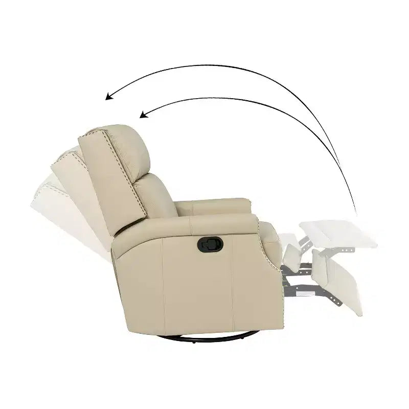 Poltrona reclinabile girevole a dondolo Favonius in vera pelle con borchie per camera da letto e soggiorno, set da 2 | ART OF LIVING DESIGNS