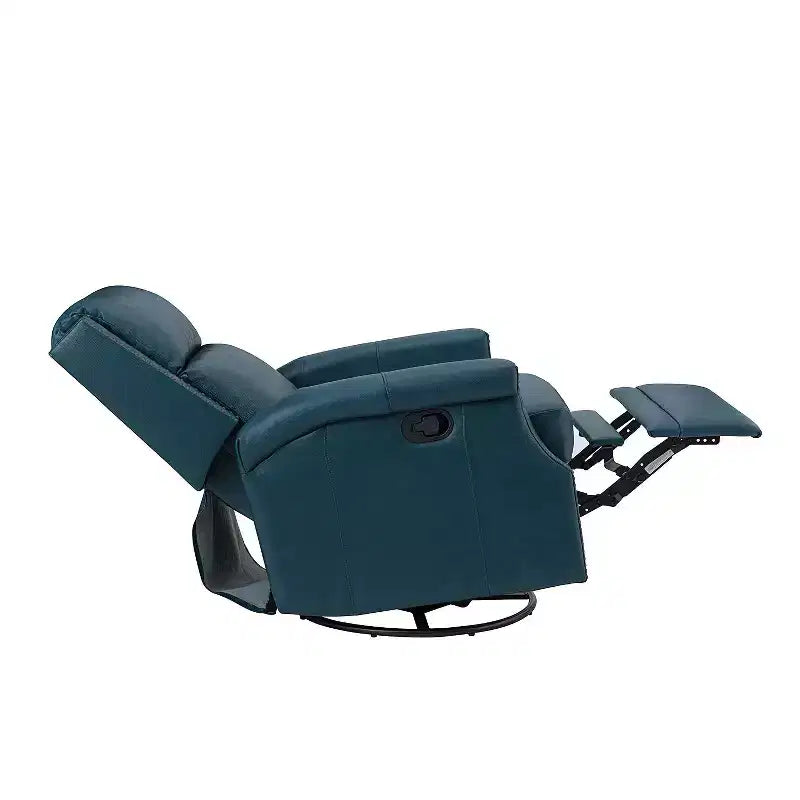 Poltrona reclinabile girevole a dondolo Favonius in vera pelle con borchie per camera da letto e soggiorno, set da 2 | ART OF LIVING DESIGNS