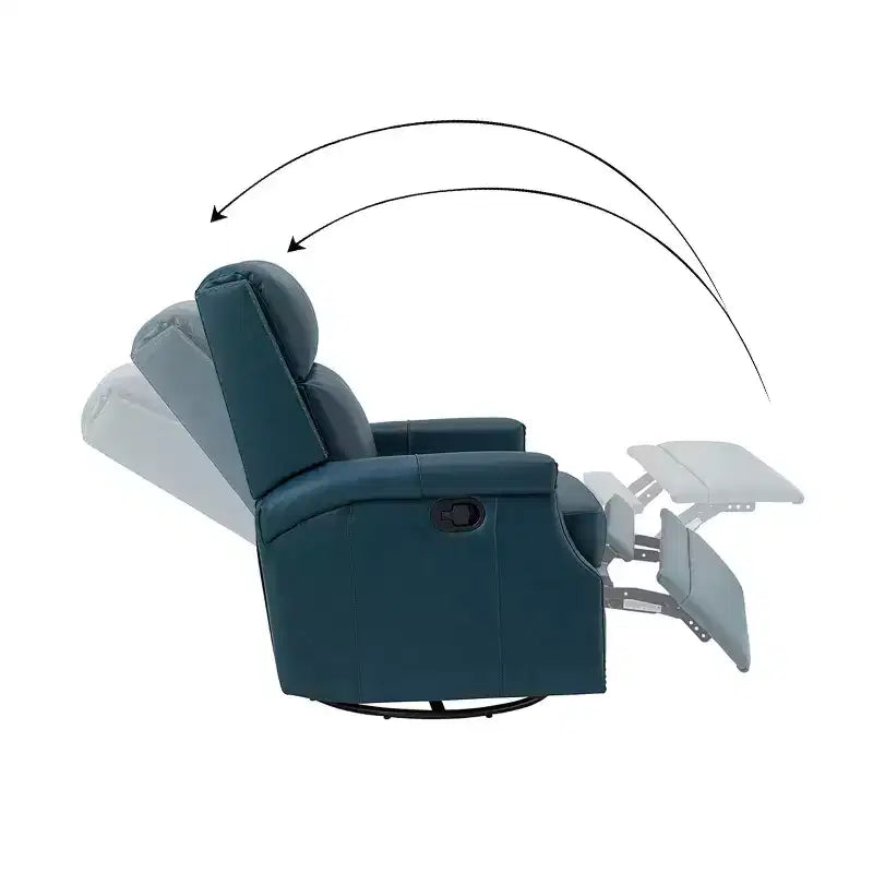 Poltrona reclinabile girevole a dondolo Favonius in vera pelle con borchie per camera da letto e soggiorno, set da 2 | ART OF LIVING DESIGNS