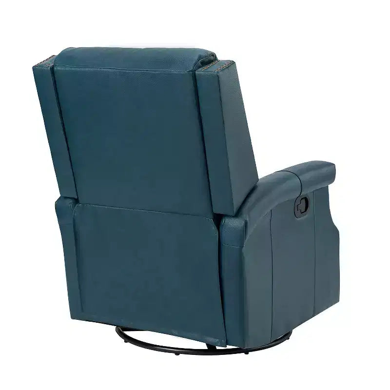 Poltrona reclinabile girevole a dondolo Favonius in vera pelle con borchie per camera da letto e soggiorno, set da 2 | ART OF LIVING DESIGNS