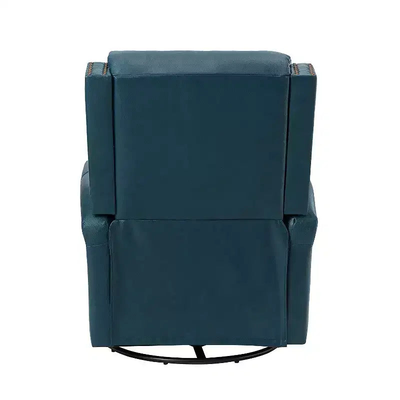 Poltrona reclinabile girevole a dondolo Favonius in vera pelle con borchie per camera da letto e soggiorno, set da 2 | ART OF LIVING DESIGNS
