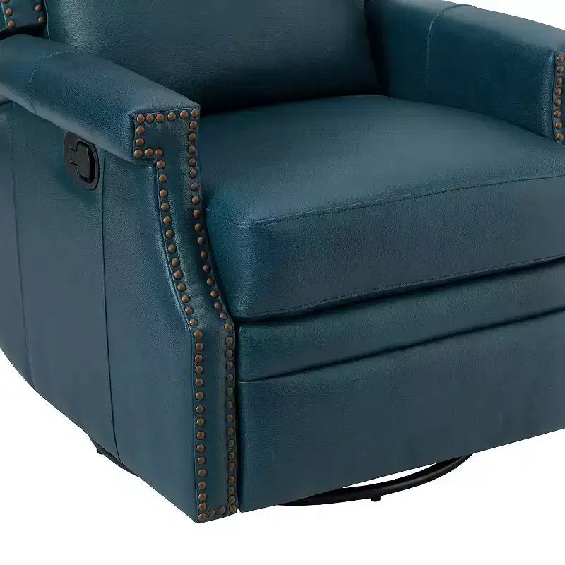 Poltrona reclinabile girevole a dondolo Favonius in vera pelle con borchie per camera da letto e soggiorno, set da 2 | ART OF LIVING DESIGNS