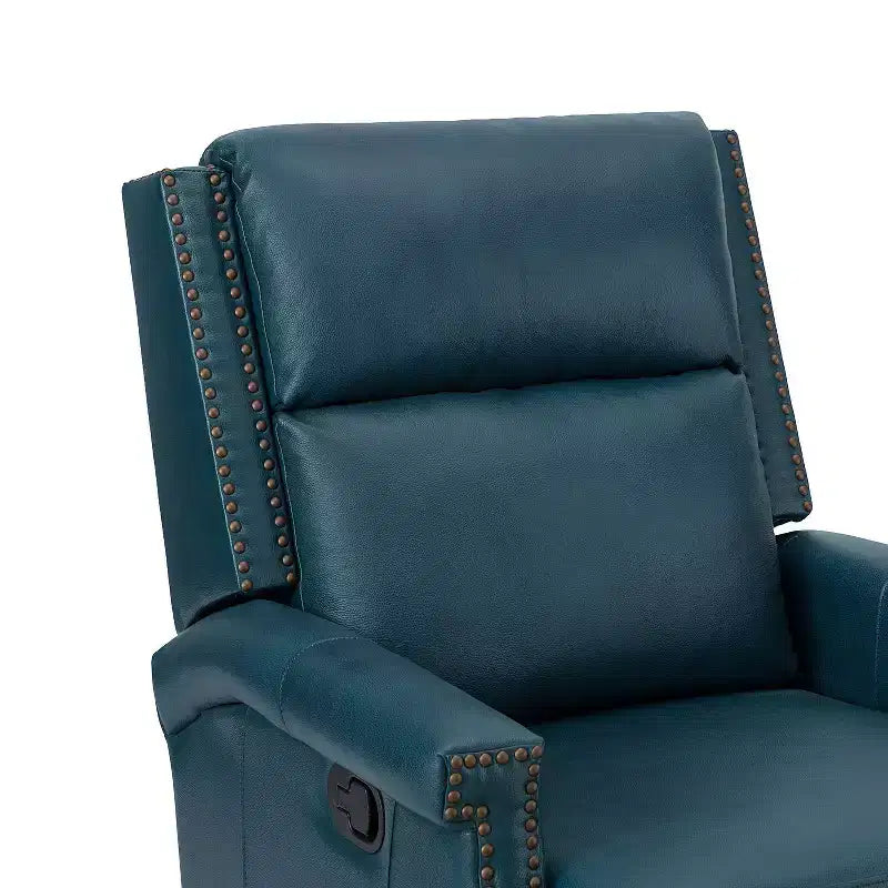 Poltrona reclinabile girevole a dondolo Favonius in vera pelle con borchie per camera da letto e soggiorno, set da 2 | ART OF LIVING DESIGNS