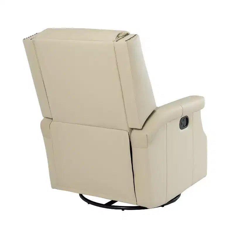 Poltrona reclinabile girevole a dondolo Favonius in vera pelle con borchie per camera da letto e soggiorno, set da 2 | ART OF LIVING DESIGNS