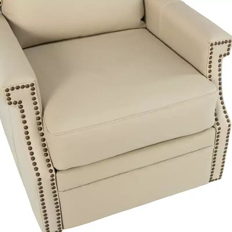 Poltrona reclinabile girevole a dondolo Favonius in vera pelle con borchie per camera da letto e soggiorno, set da 2 | ART OF LIVING DESIGNS
