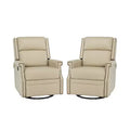 Poltrona reclinabile girevole a dondolo Favonius in vera pelle con borchie per camera da letto e soggiorno, set da 2 | ART OF LIVING DESIGNS