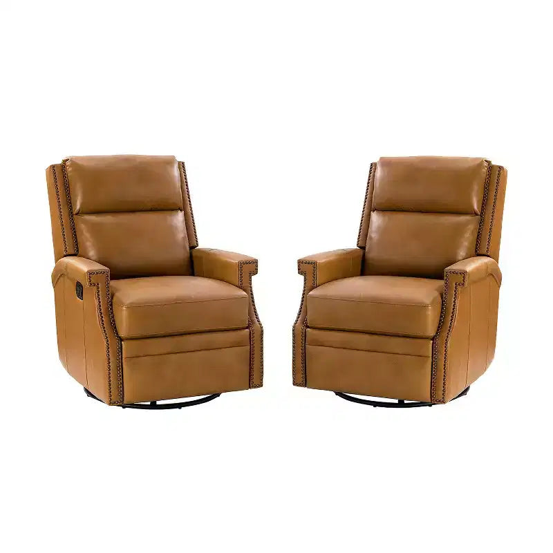 Favonius Genuine Leather Swivel Rocker Recliner with Nailhead Trim for Bedroom and Living Room Set of 2| ART OF LIVING DESIGNS
