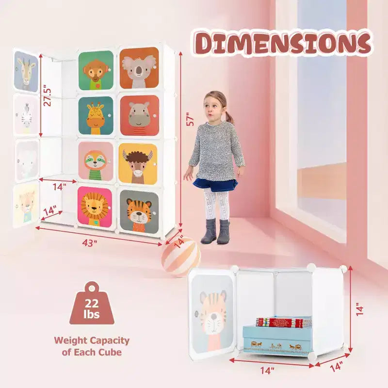Costway Armadio per bambini a 12 cubi, cassettiera per bambini, armadio per camera da letto, armadio appendiabiti con anta