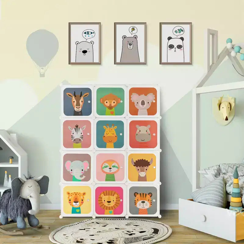 Costway Armadio per bambini a 12 cubi, cassettiera per bambini, armadio per camera da letto, armadio appendiabiti con anta