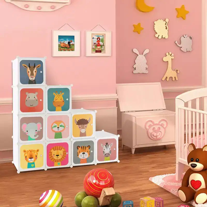 Costway Armadio per bambini a 12 cubi, cassettiera per bambini, armadio per camera da letto, armadio appendiabiti con anta