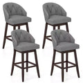 Costway Set of 4 Swivel Bar Stools Tufted Bar Height Pub Chairs with Rubber Wood Legs Grey/Beige