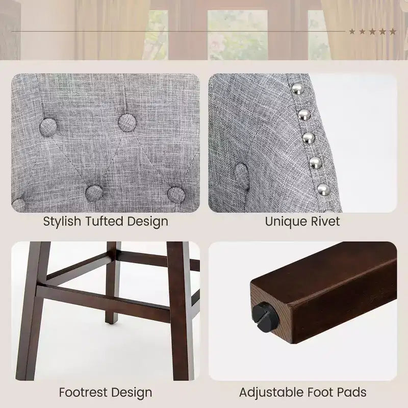 Costway Set di 4 Sgabelli da Bar Girevoli Sgabelli da Bar Alti con Gambe in Legno di Gomma Grigio/Beige