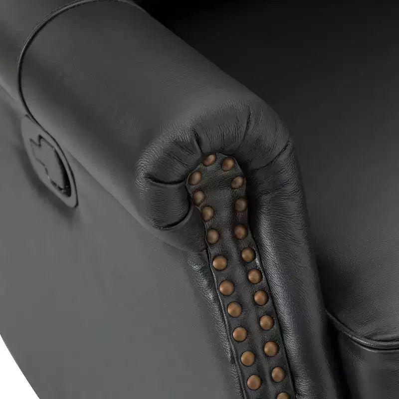 Poltrona reclinabile manuale in vera pelle Irene 30.5 Wide con braccioli arrotolati | ART OF LIVING DESIGNS