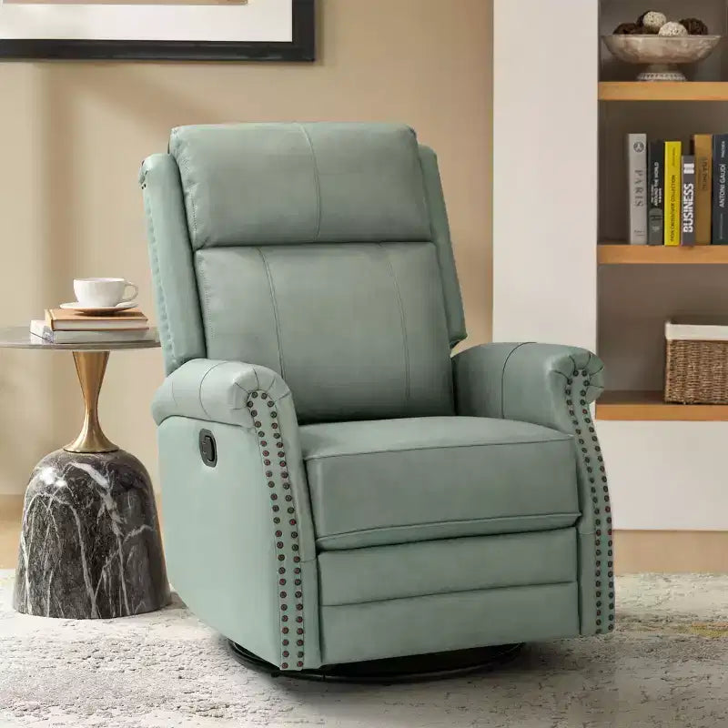 Poltrona reclinabile manuale in vera pelle Irene 30.5 Wide con braccioli arrotolati | ART OF LIVING DESIGNS