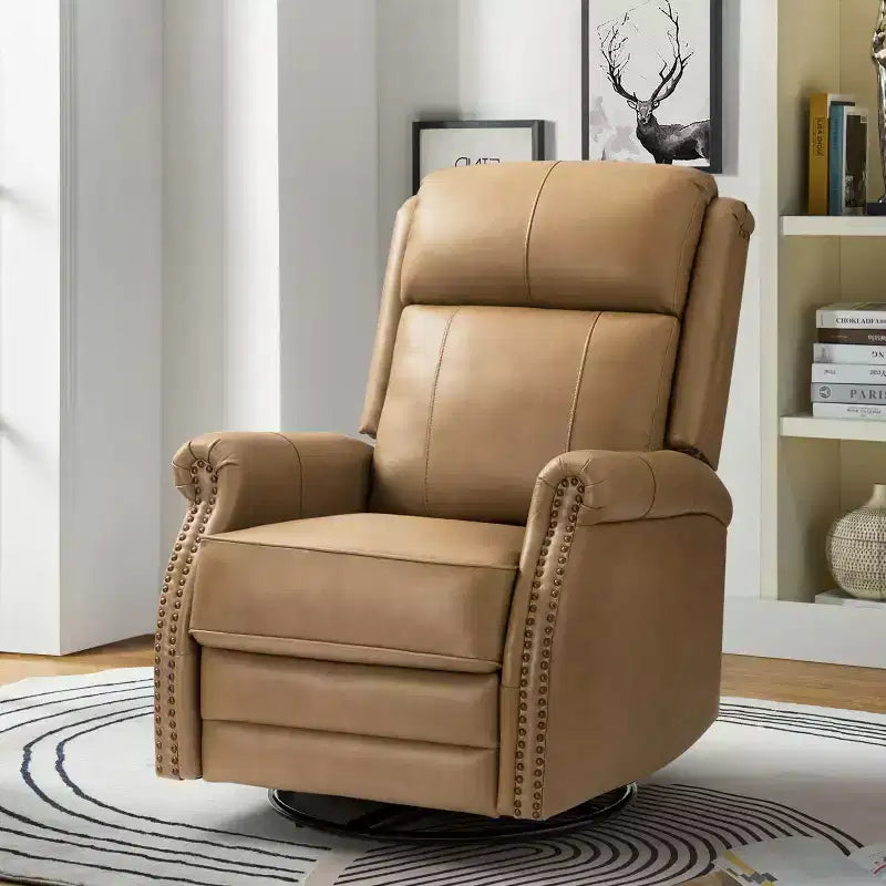 Poltrona reclinabile manuale in vera pelle Irene 30.5 Wide con braccioli arrotolati | ART OF LIVING DESIGNS