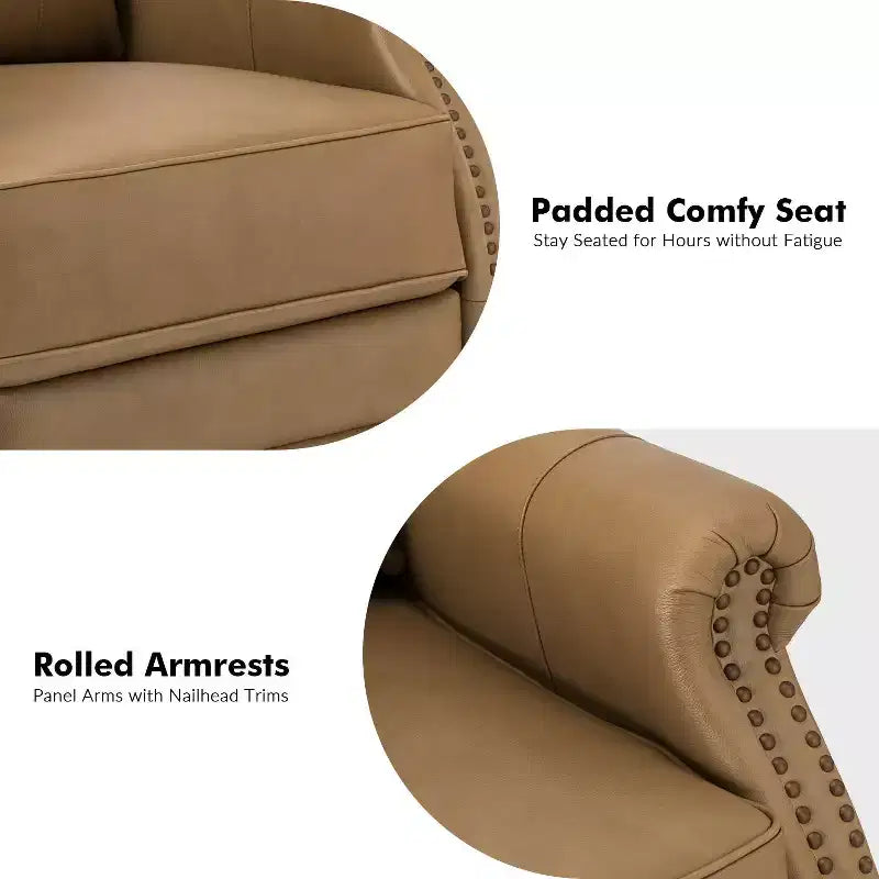 Poltrona reclinabile manuale in vera pelle Irene 30.5 Wide con braccioli arrotolati | ART OF LIVING DESIGNS