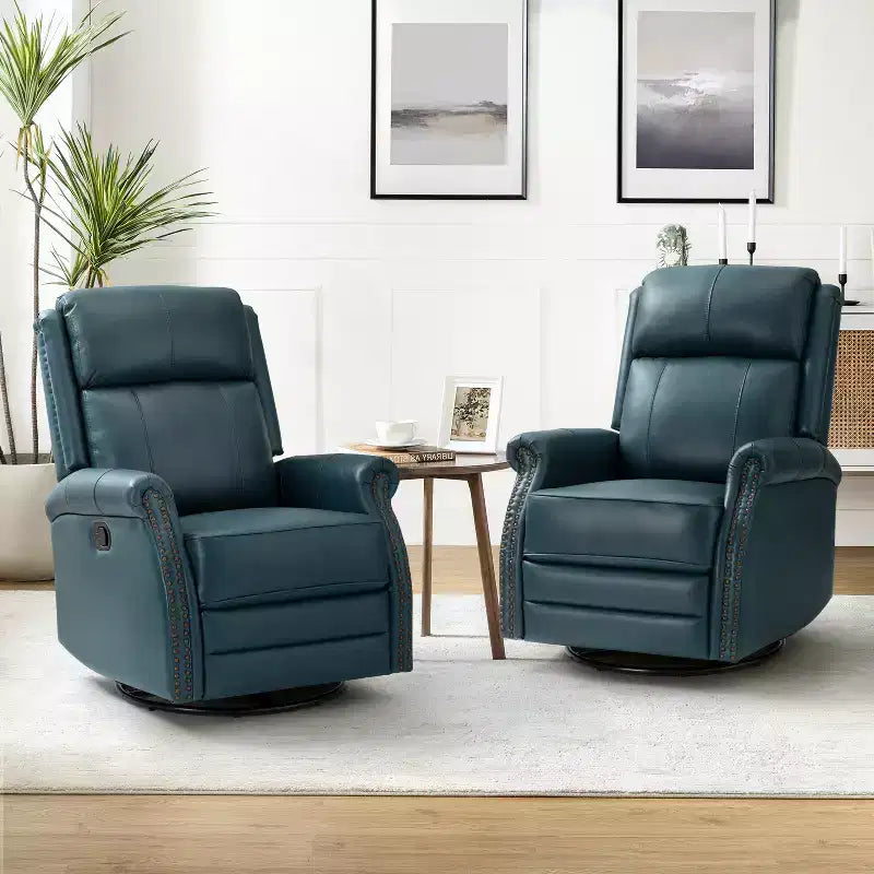 Poltrona reclinabile manuale in vera pelle Irene 30.5 Wide con braccioli arrotolati | ART OF LIVING DESIGNS