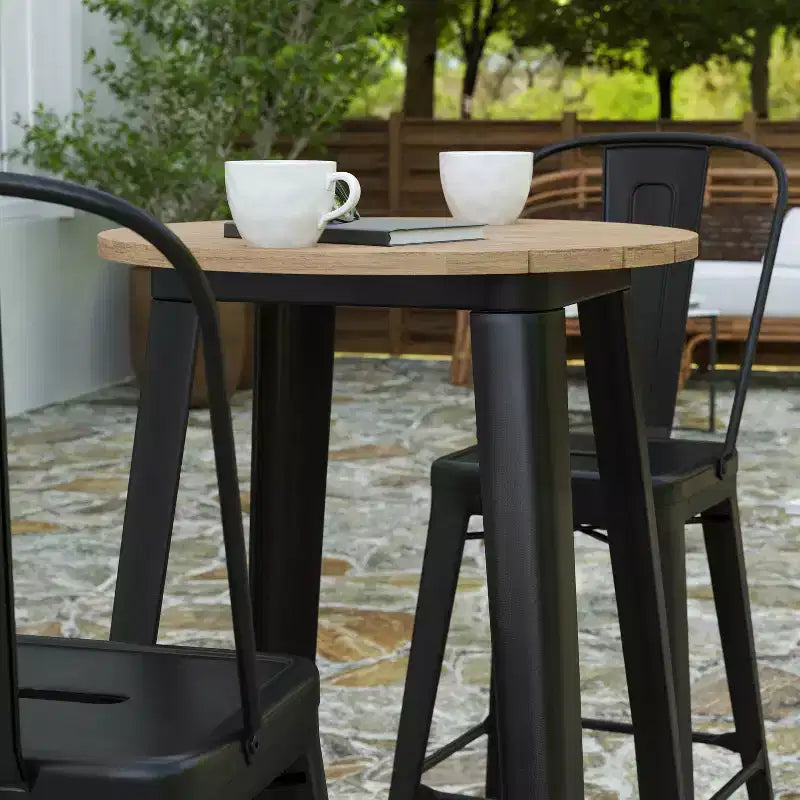 Tavolo alto da bar Merrick Lane per interni/esterni, top rotondo in poliresina per tutte le stagioni da 23,75" con base in acciaio