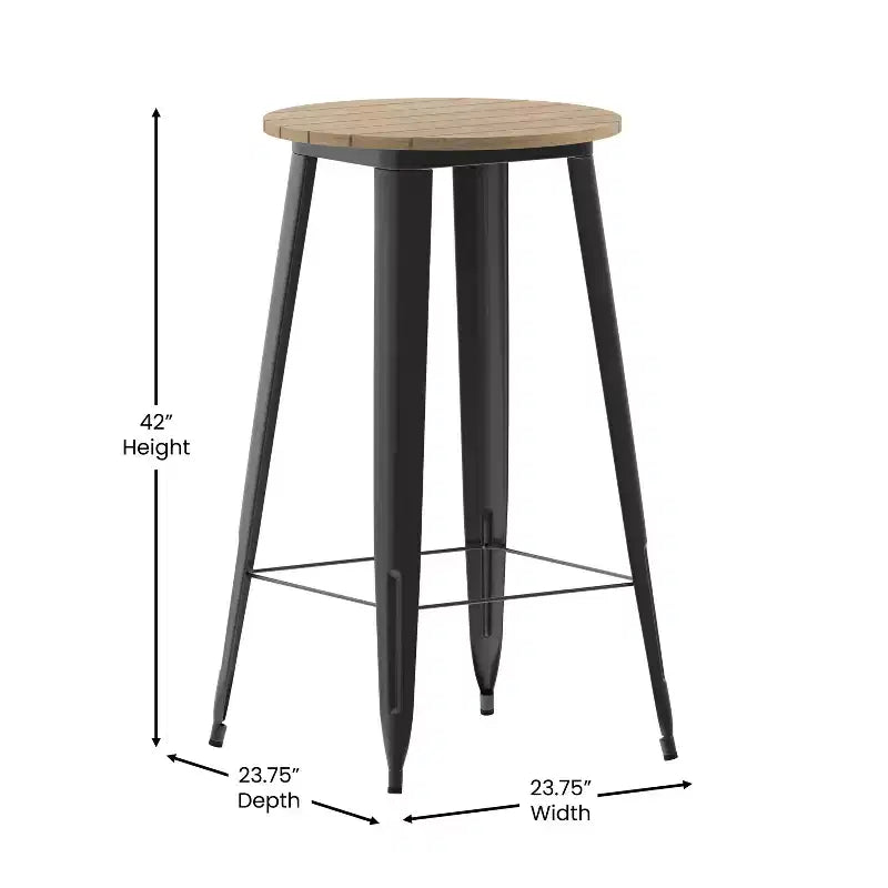 Tavolo alto da bar Merrick Lane per interni/esterni, top rotondo in poliresina per tutte le stagioni da 23,75" con base in acciaio