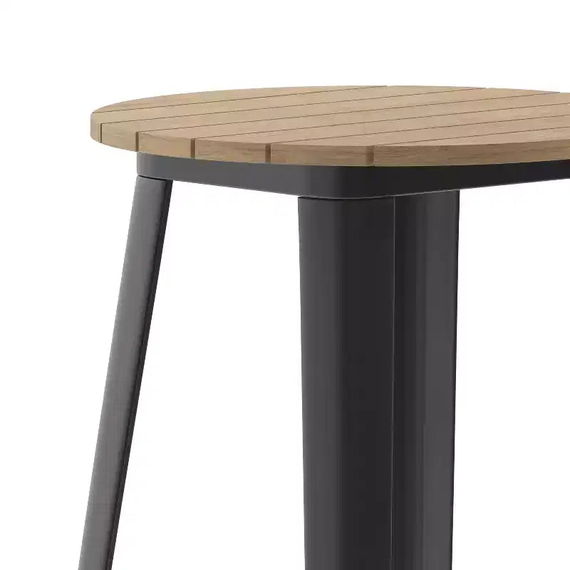 Tavolo alto da bar Merrick Lane per interni/esterni, top rotondo in poliresina per tutte le stagioni da 23,75" con base in acciaio