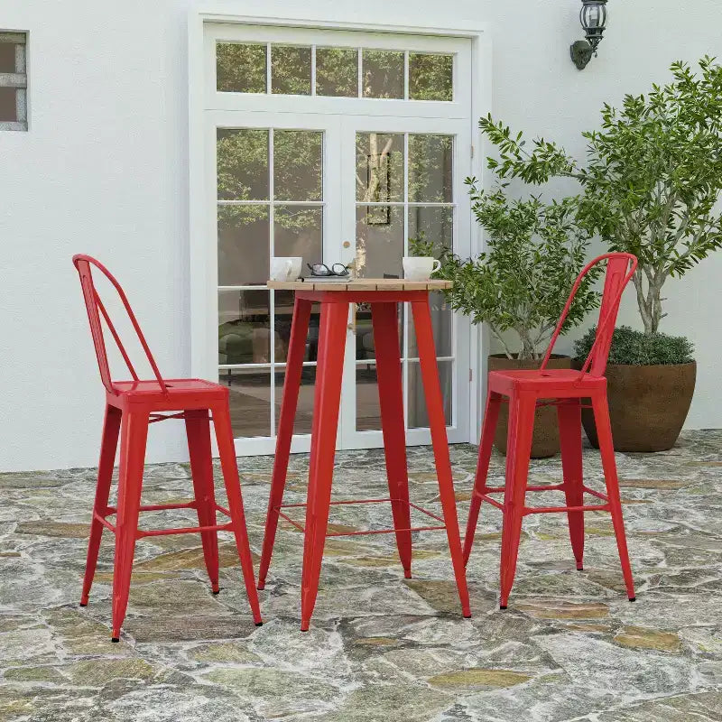 Tavolo alto da bar Merrick Lane per interni/esterni, top rotondo in poliresina per tutte le stagioni da 23,75" con base in acciaio