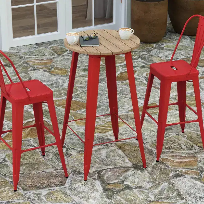 Tavolo alto da bar Merrick Lane per interni/esterni, top rotondo in poliresina per tutte le stagioni da 23,75" con base in acciaio
